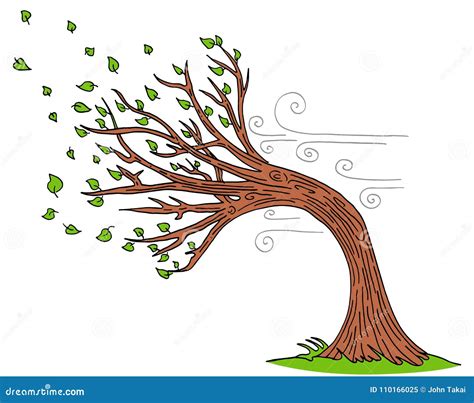 Tree In Wind With Green Hearts Cartoon Vector | CartoonDealer.com #16380691