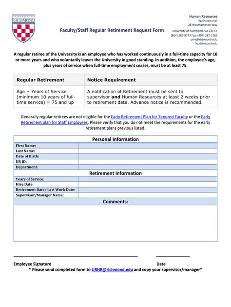 University Of Richmond Faculty/Staff Regular Retirement Request Form - Fill and Sign Printable ...