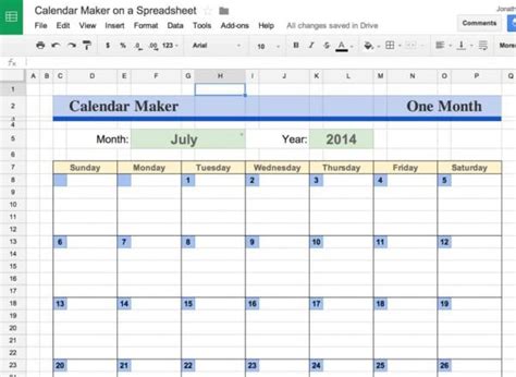 Calendar Spreadsheet — excelxo.com