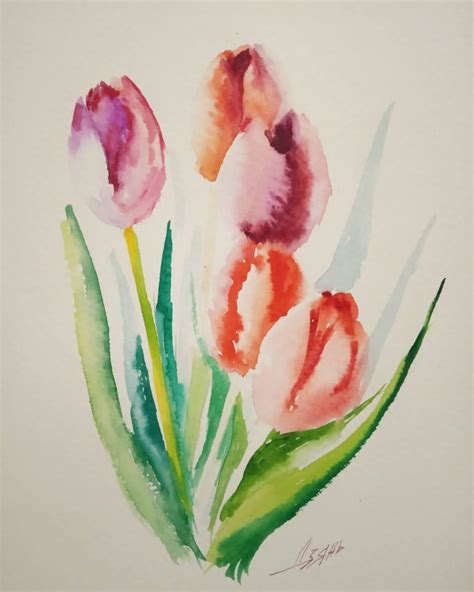 Watercolor tulips Painting by Tanya Dzekunova | Saatchi Art