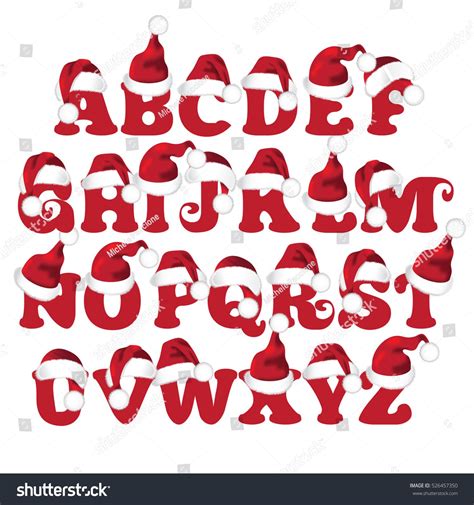 Santa Claus cartoon hat font alphabet for Christmas designs. Capital letters A through Z. EPS 10 ...