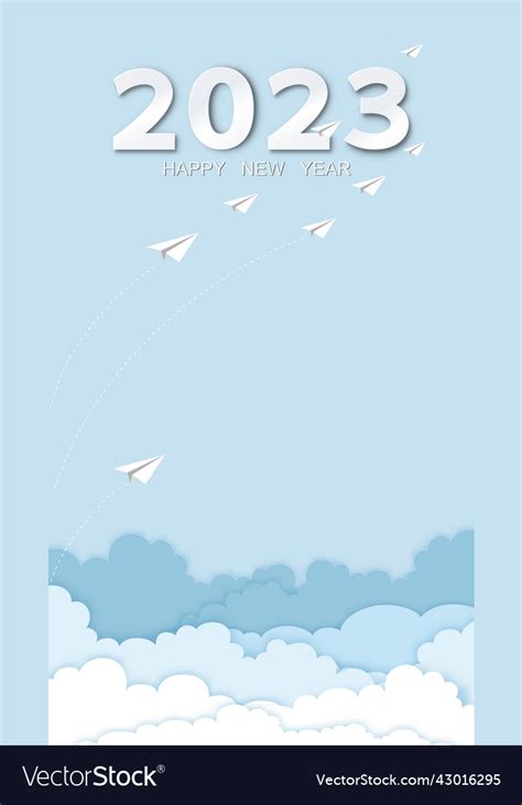 New year greeting card blue sky origami cloud Vector Image