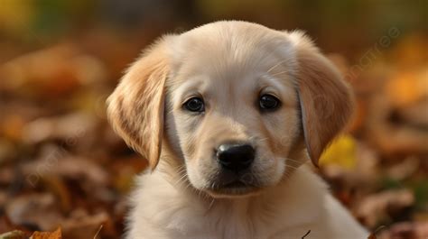 Background Anak Anjing Golden Retriever Kuning Kecil Di Ladang Dedaunan ...