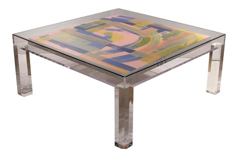 Custom Modern Glass Top Clear Lucite Display Coffee Table | Chairish