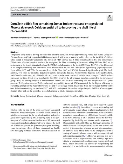 Corn Zein edible film containing Sumac fruit extract and encapsulated ...