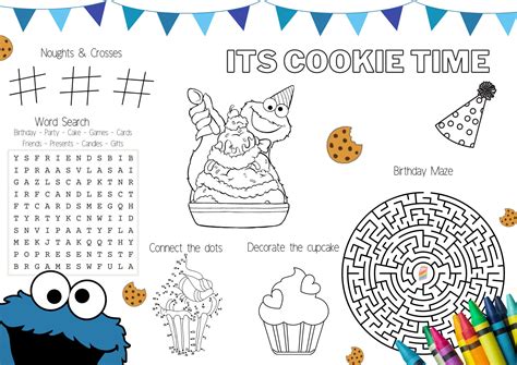 Cookie Monster Birthday Party Activity Sheet PERSONALISED - Etsy