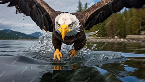 Premium AI Image | Bald eagle while diving Eagle under water swimming