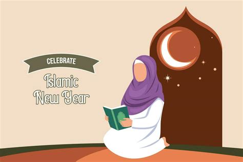 Happy Islamic new Year concept. Colored flat vector illustration ...