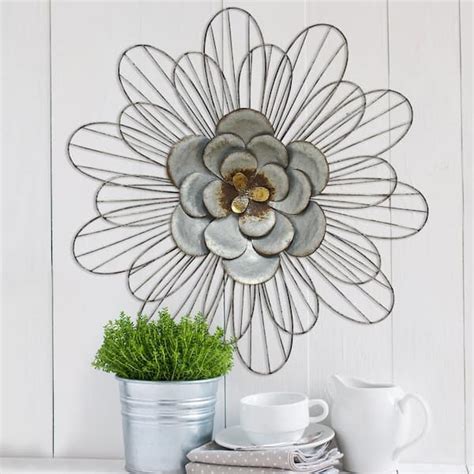 Stratton Home Decor Galvanized Metal Daisy Wall Decor S07658 - The Home Depot