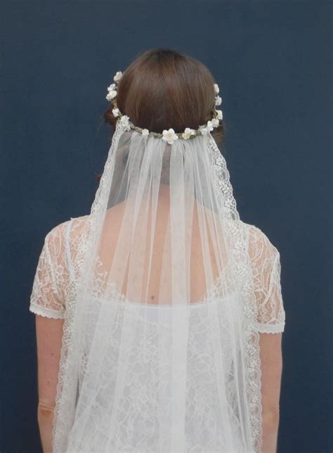 Boho Bridal Flower Crown Veil - Daisy And Cherry Blossom Bohemian Crown With Detachable Veil In ...