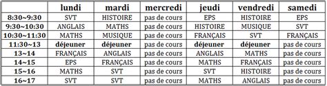 SAMPLE FRENCH TIMETABLE - Bonjour!