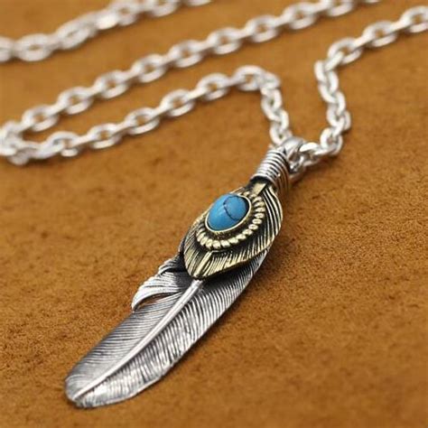 Men's Sterling Silver Turquoise Feather Pendant Necklace - Jewelry1000.com | Turquoise jewelry ...