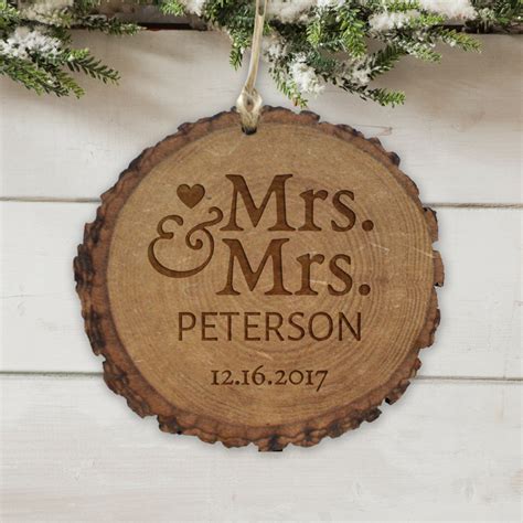 Personalized Mr. and Mrs. Round Rustic Wood Ornament | GiftsForYouNow.com