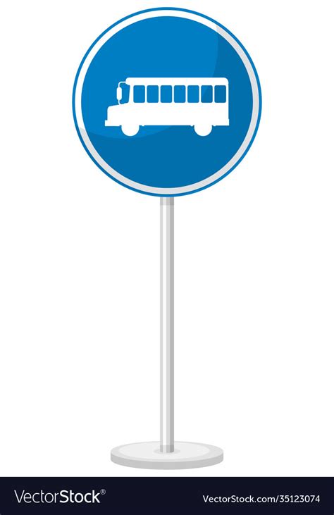 Blue bus stop sign with stand isolated on white Vector Image