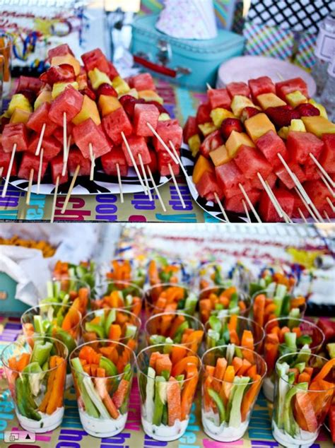 cookout! Love this idea of the fruit skewers and veggie cups with ranch ...