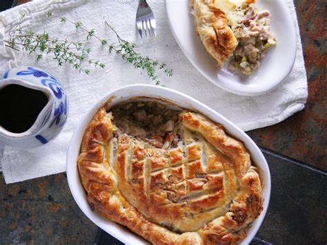 Turkey Leek Pot Pie with Sage & Walnut Studded Puff-Pastry