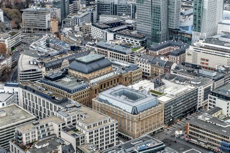 City center of Frankfurt. The building in the center of the photo is ...