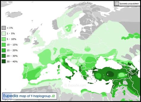 Distribution map of haplogroup J2 | Map, Dna, Europe