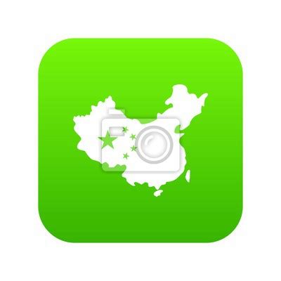 Map of china icon digital green for any design isolated on white • wall stickers oneness ...