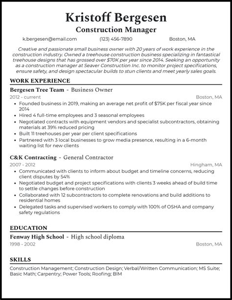 3 Construction Business Owner Resume Examples for 2025