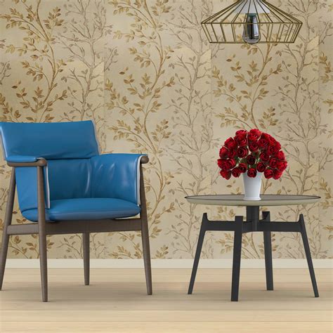 WallMall Beautiful Leaf Design Wallpaper (Cream Golden Brown) : Amazon.in: Home Improvement