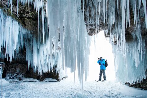 "Man On Snowshoes Outdoors Photographing Winter Georgian Bay Bruce ...