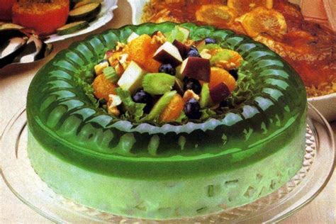 This 70s Jell-O Celery Nut Circle gelatin mold combined lime jello with sour cream, nuts ...