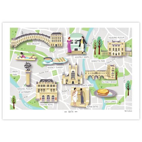 Illustrated Map of Bath print | Illustrated map, Bath map, How to draw ...