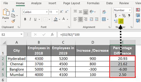 how to calculate percentage differences in excel