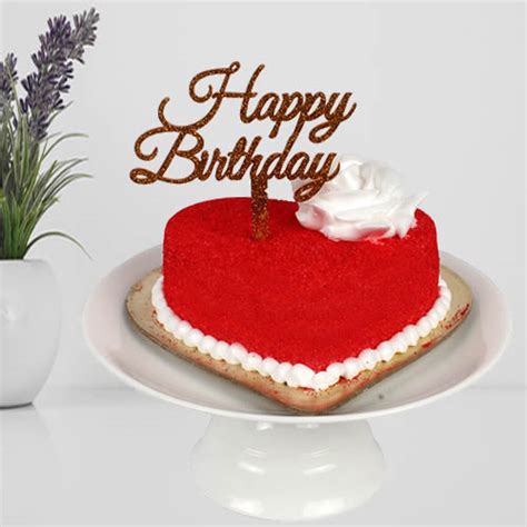 Send Heart shape red velvet cake with happy birthday topper Online | Free Delivery | Gift Jaipur