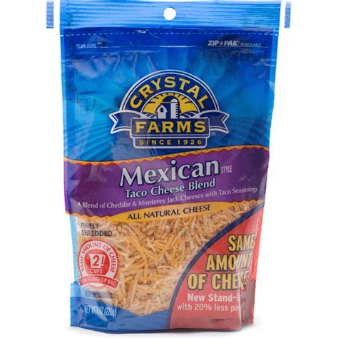 Crystal Farms Finely Shredded Cheese, Taco Cheese Blend, Mexican Style | Blends | Superlo Foods