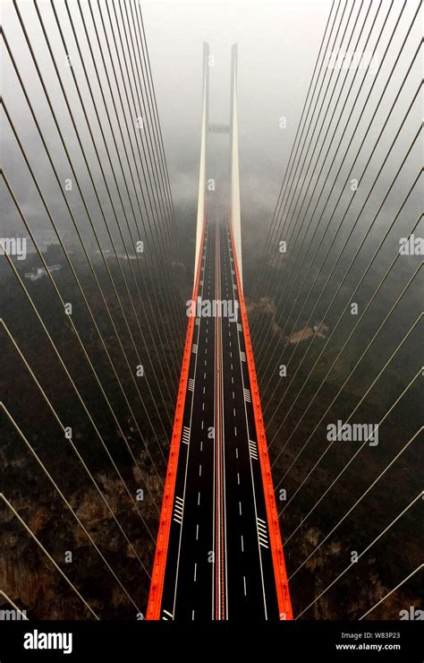 Aerial view of the Beipanjiang Bridge, the world's highest bridge, over ...