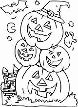 Four Jack O Lanterns In A Pile Coloring Page Printable sketch template