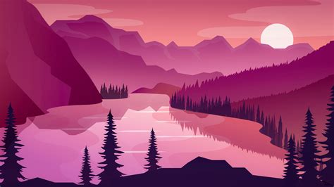 1920x1080 Flat Minimal Morning Landscape Lake 5k Laptop Full HD 1080P ...