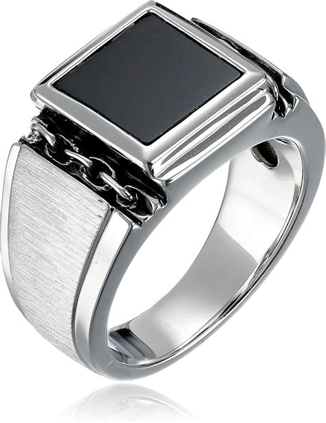 Men's Sterling Silver Square Onyx Ring, Size 9|Amazon.com