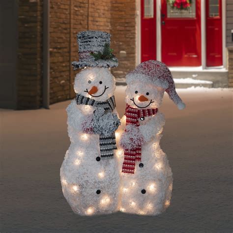 Northlight 39" Lighted Snowy Tinsel Snowman Couple Outdoor Christmas ...