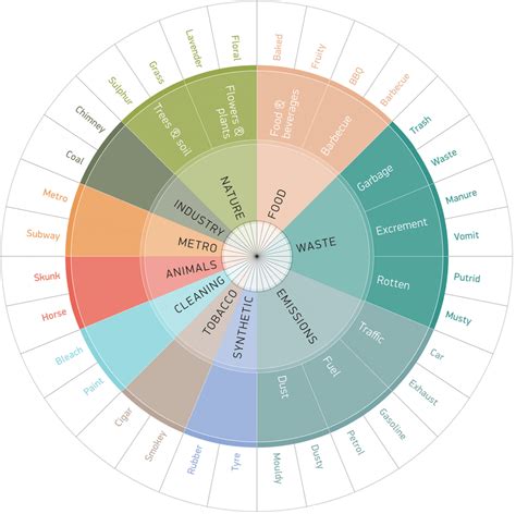 Urban smell taxonomy. Top-level categories are in the inner circle ...