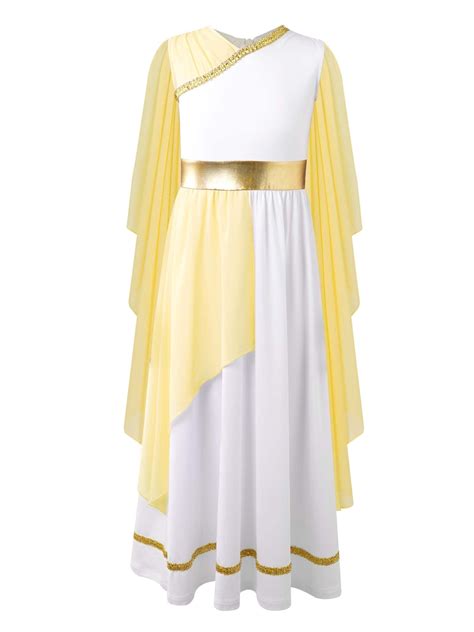 YUUMIN Ancient Greek Nymphs Cosplay Dress-up for Girls Ruffles Toga Gown Athenian Dance Dress ...