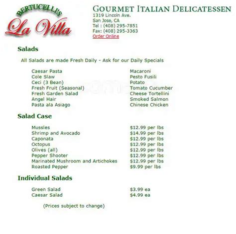 La Villa menu, Menu restauracji La Villa, Willow Glen, San Jose - Urbanspoon/Zomato