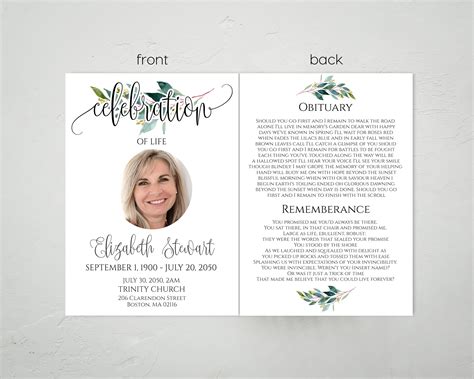 Downloadable Free Printable Celebration Of Life Program Template