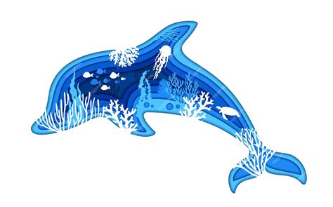 Premium Vector | Sea dolphin silhouette and underwater paper cut