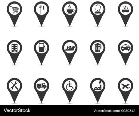 Black location place gps pin icons set Royalty Free Vector