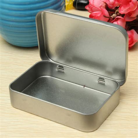 Small Metal Tin Silver Flip Storage Box Case Organizer For Money Coin Candy Keys Secure Hinged ...