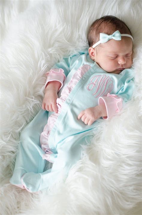 Baby Girl Coming Home Outfit, Monogrammed Footie, Newborn Clothing ...