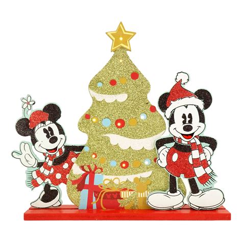 Ruz Mickey and Minnie Wooden Christmas Tree Light up (11.25 in W x 10 ...