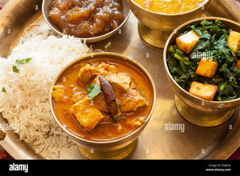 dal bhat tarkari platter with curry chicken, spinach with tofu Stock Photo, Royalty Free Image ...