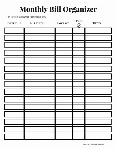 Printable Blank Paying Bills Organizer