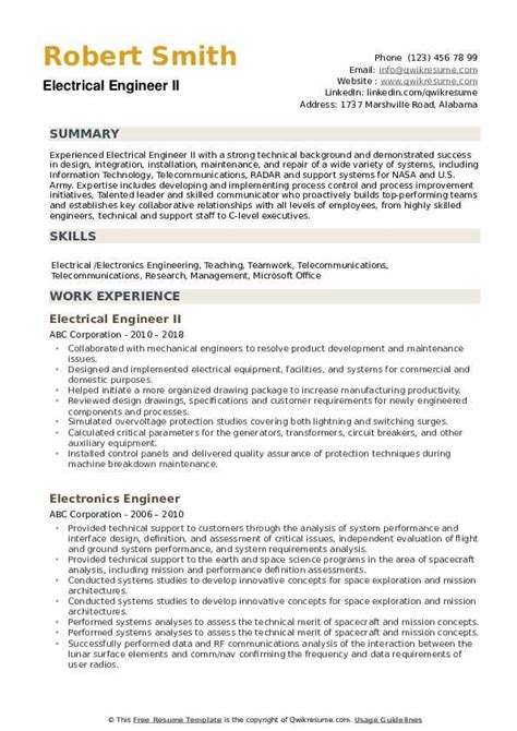 Electrical Maintenance Engineer Sample Resume