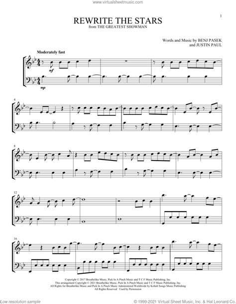 Rewrite The Stars (from The Greatest Showman) sheet music for instrumental duet (duets)