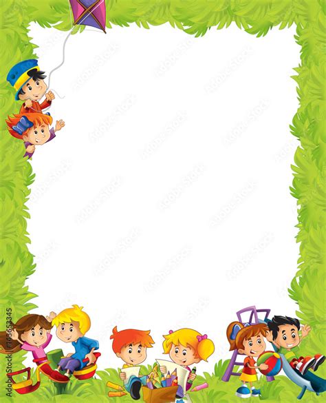 cartoon frame with children having fun playing Stock Illustration | Adobe Stock